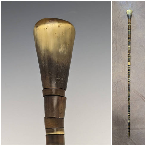 英国アンティーク 紳士用ステッキ 杖 マルチカラーホーン軸 丸ハンドル 85cm